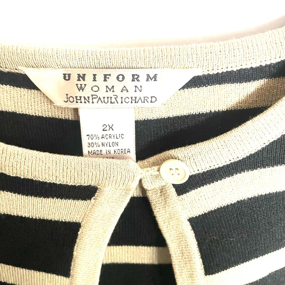 Uniform Woman by Paul Richard Black Striped Cardigan Open Front Sz. 2X - Picture 4 of 11